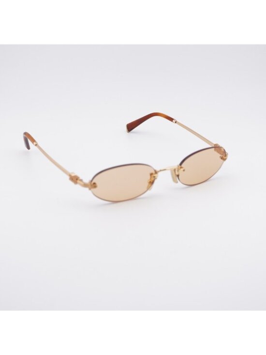 Miu Miu MU A54S 7OE90X Sunglasses Brass Oval Rimless Frame, Orange Lenses